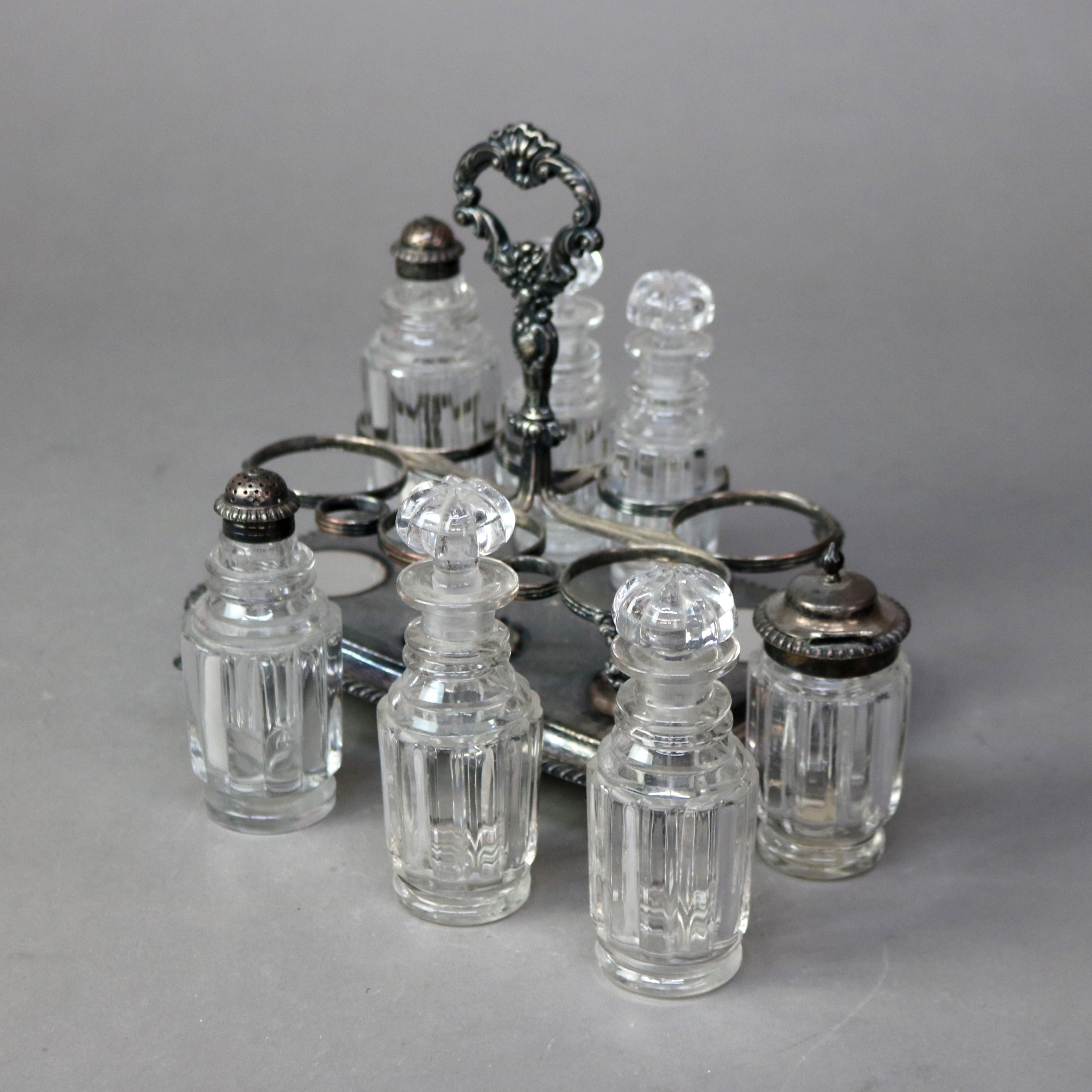 Antikes viktorianisches Krüge-Set aus geschliffenem Kristall, versilbert und mit Fuß, um 1890 im Angebot 3
