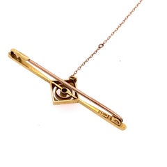 Antique Victorian Cut Diamond Bar Brooch with Safety Chain in 15ct Gold