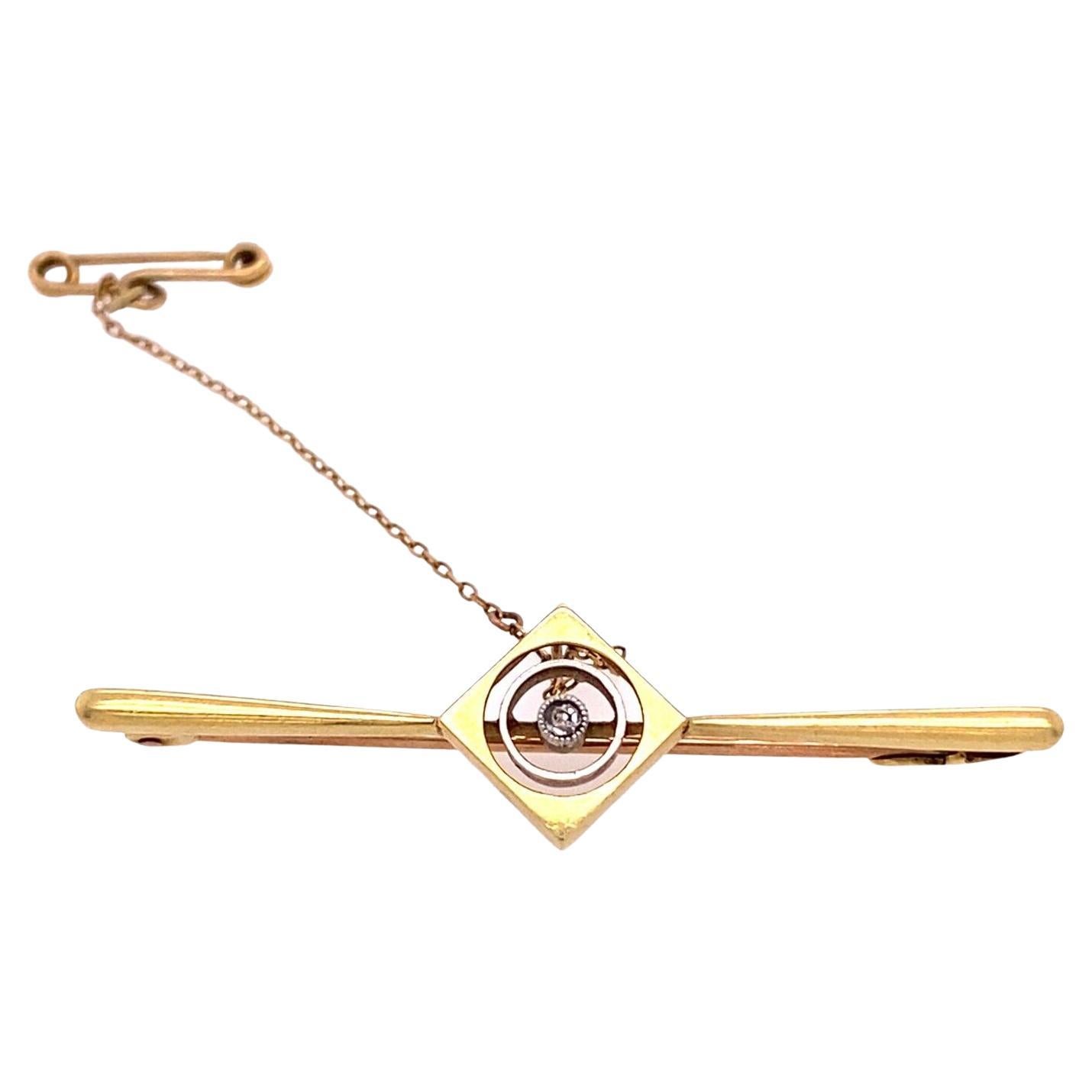Antike viktorianische Diamant-Bar-Brosche mit Sicherheitskette in 15ct Gold