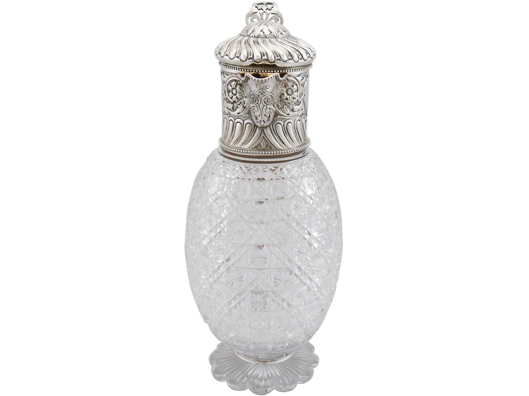 British Antique Victorian Cut Glass and Sterling Silver Mounted Claret Jug, 1887