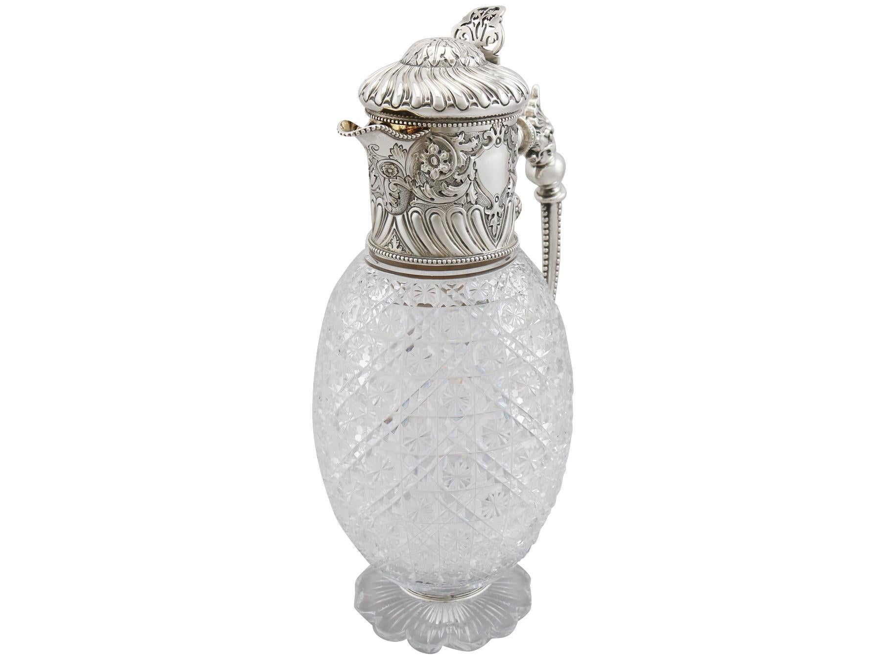 Antique Victorian Cut Glass and Sterling Silver Mounted Claret Jug, 1887 In Excellent Condition In Jesmond, Newcastle Upon Tyne