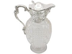 Antique Victorian Cut Glass and Sterling Silver Mounted Claret Jug