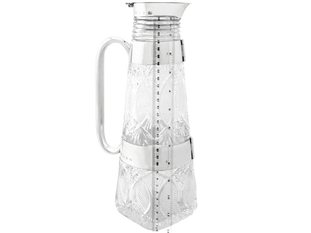 Jarra victoriana de limonada / clarete con montura de cristal tallado y plata de ley en venta 1