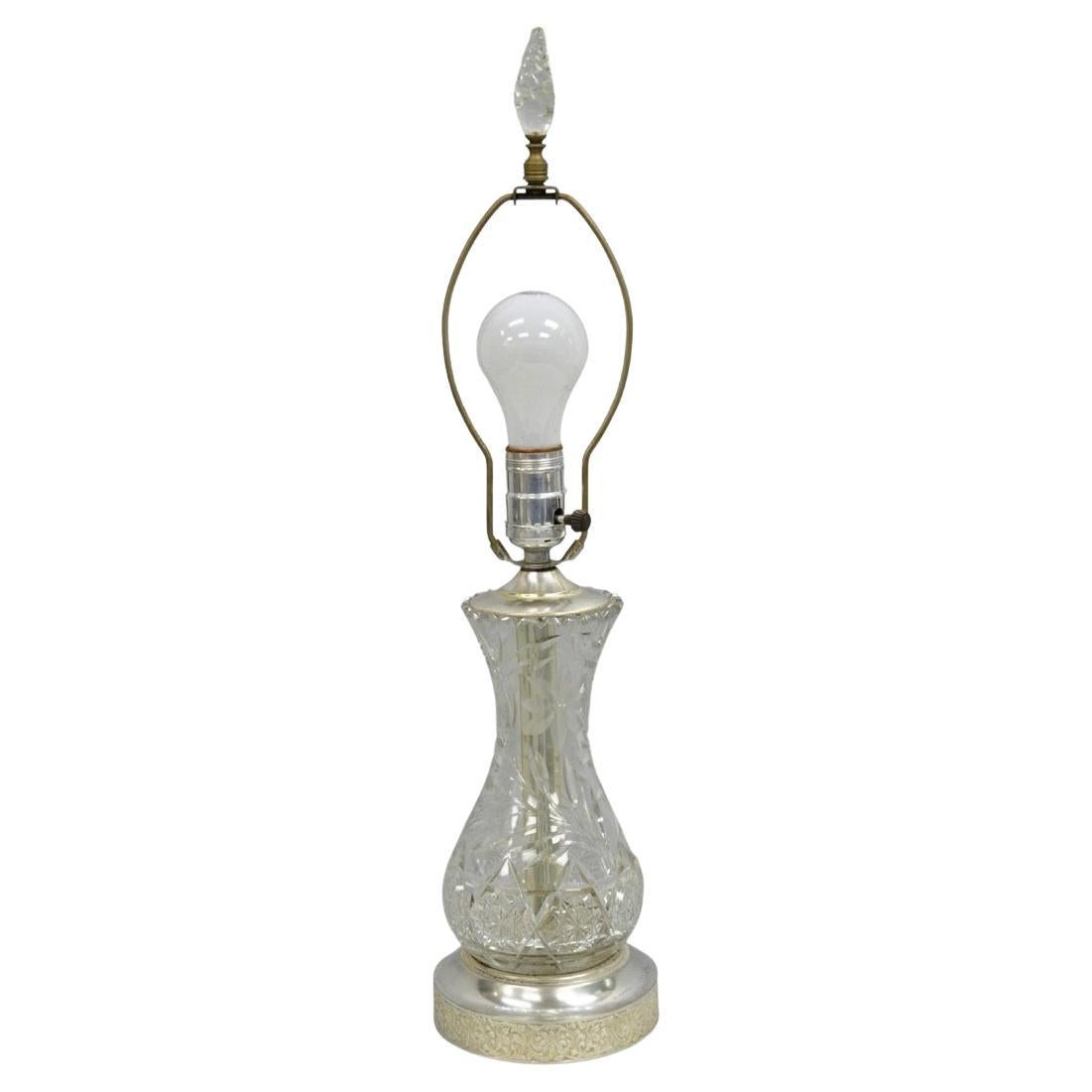 Antique lampe de coiffeuse de boudoir victorienne en verre taillé et plaqué argent