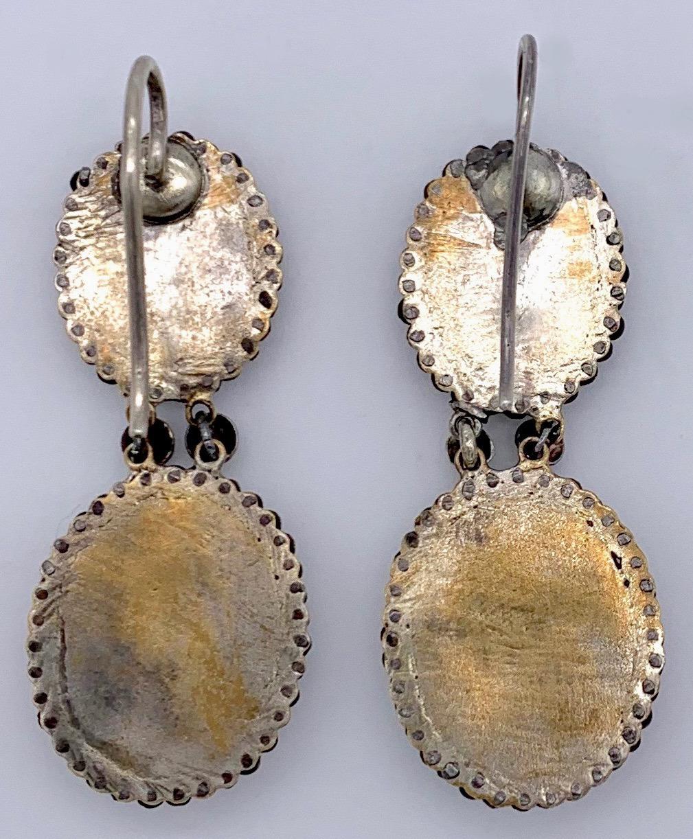Women's Antique Victorian Cut Steel Porcelain Cherubs Earrings