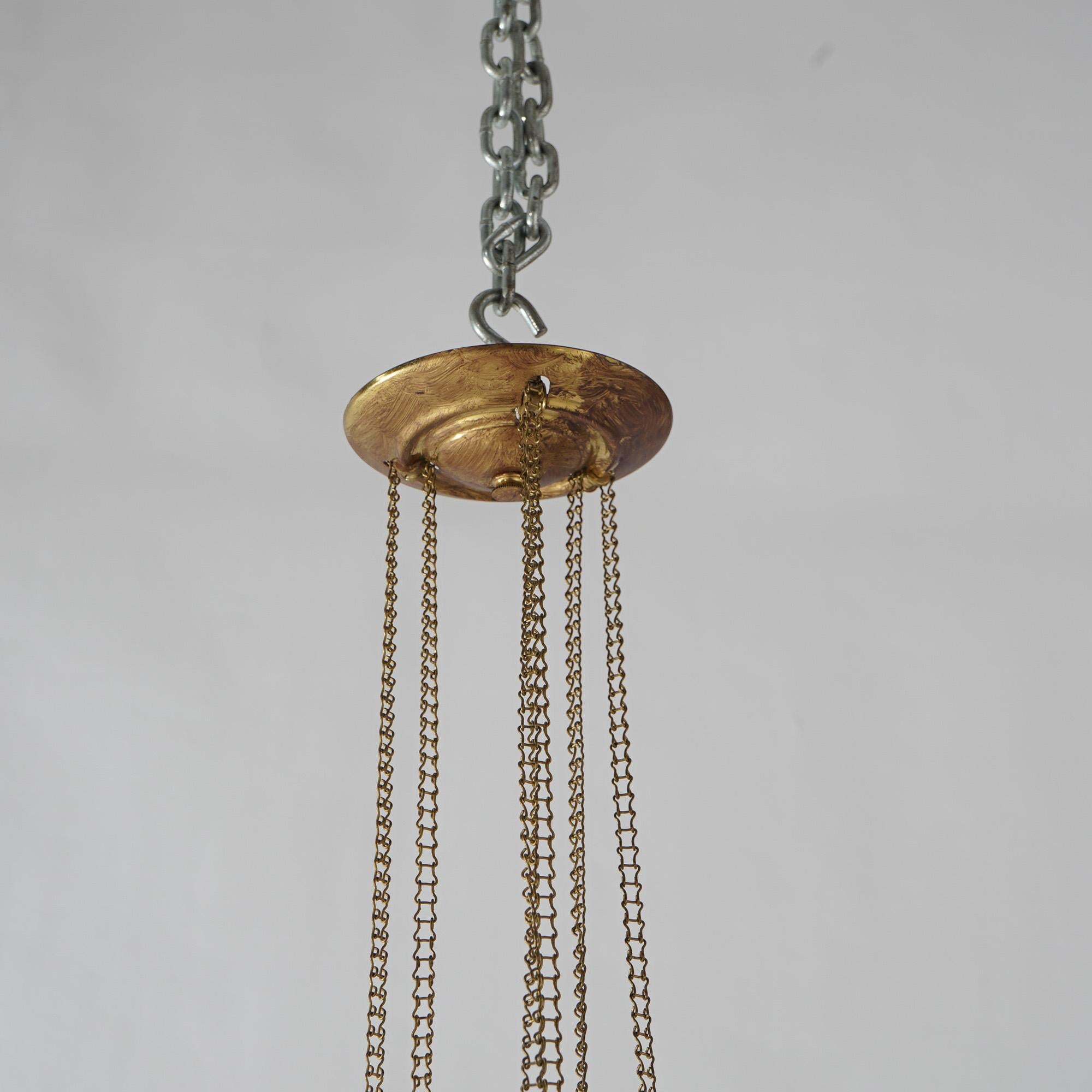 Antique Victorian Cut To Clear Cranberry Glass & Brass Hanging Hall Light C1880 For Sale 6