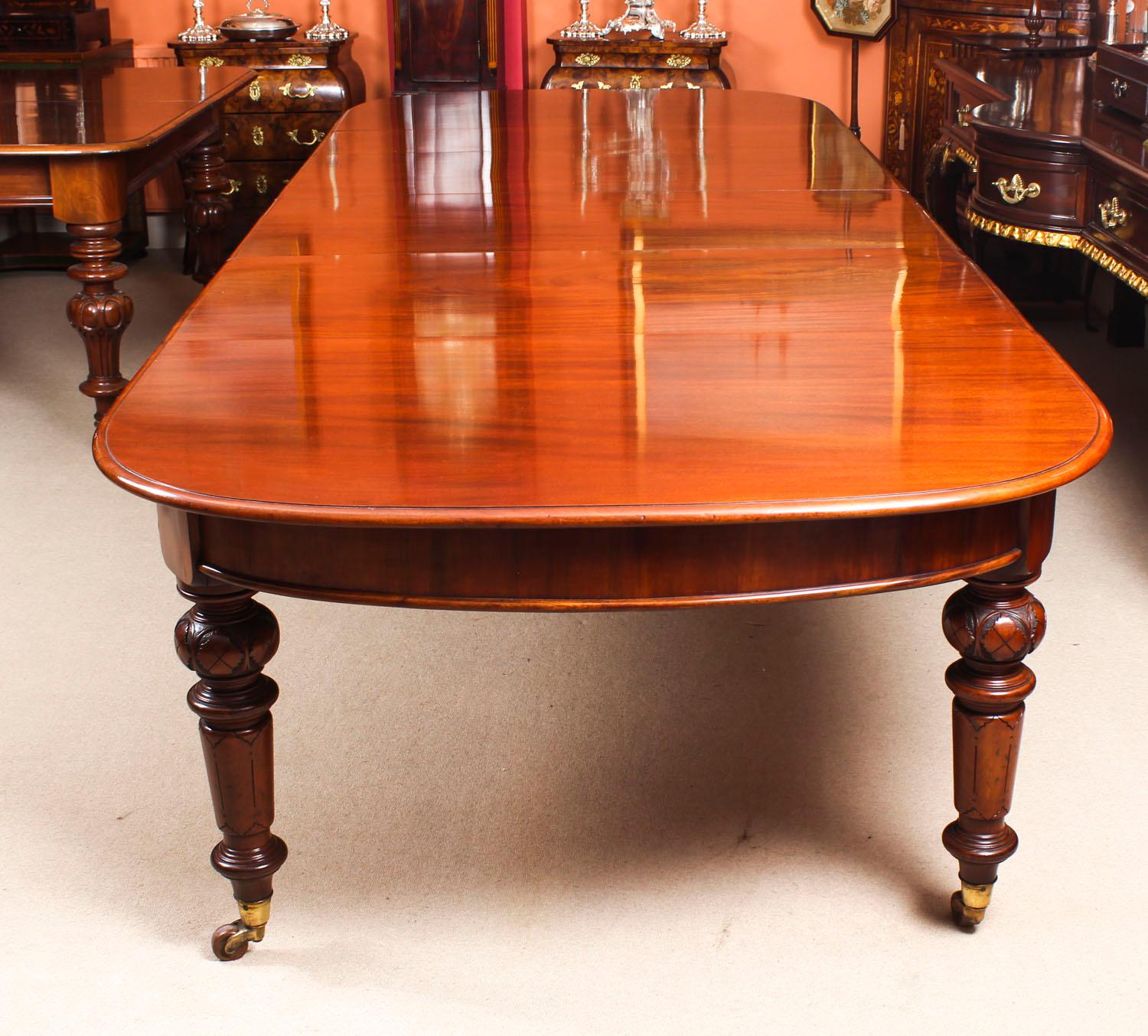 English Antique Victorian D-End Mahogany Dining Table and 14 Chairs, 19th Century