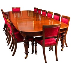 Antique Victorian D-End Mahogany Dining Table and 14 Chairs, 19th Century