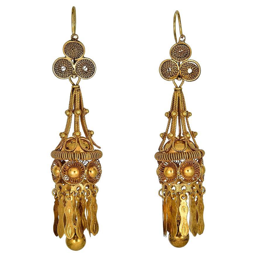 Antique Victorian Day & Night Tassel Earrings 15k For Sale