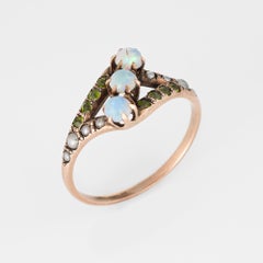 Antique Victorian Demantoid Garnet Opal Pearl Ring Vintage 10 Karat Gold Old