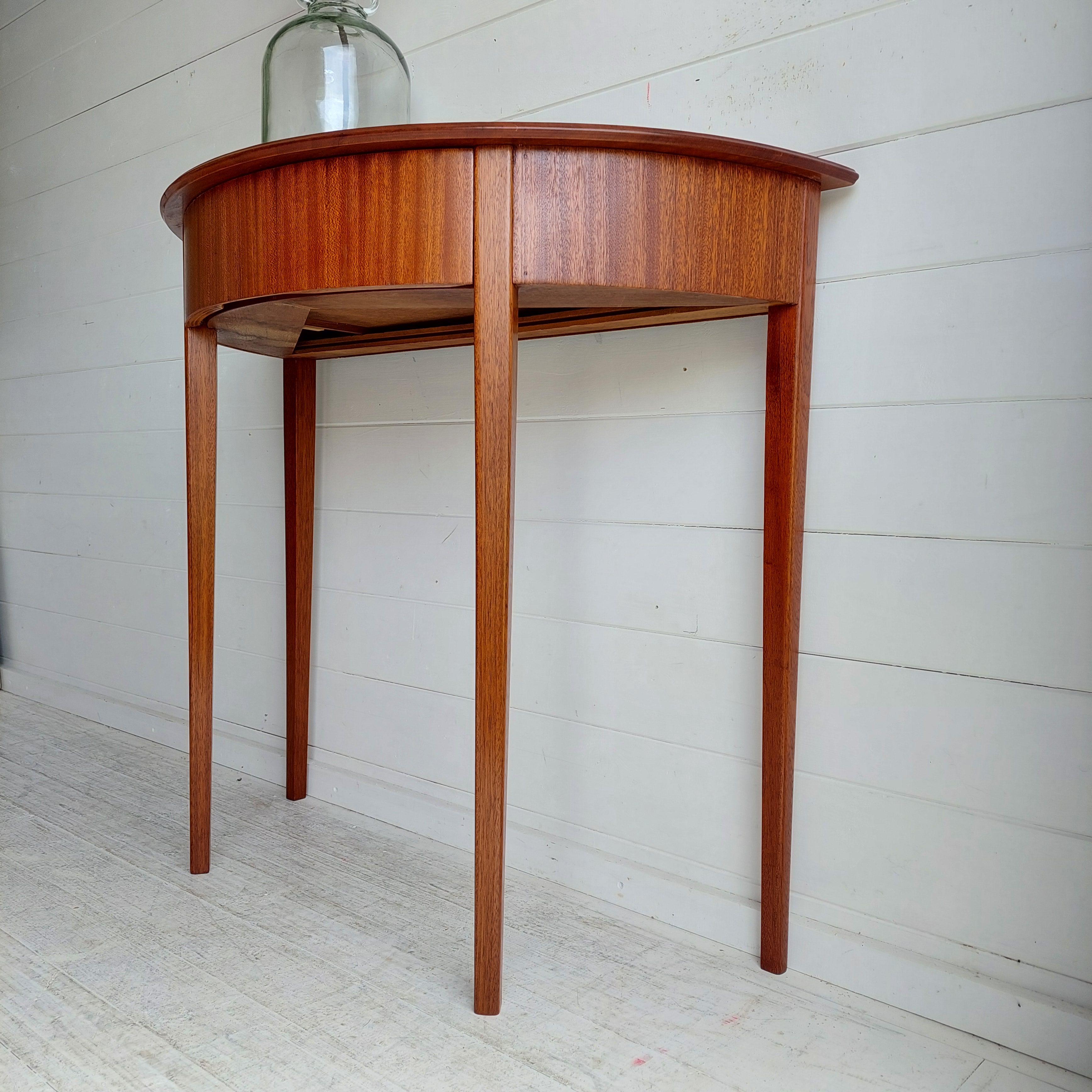 Antique Victorian  Demi Lune Console Table with drawer, Sheraton 1800s In Good Condition For Sale In Leamington Spa, GB