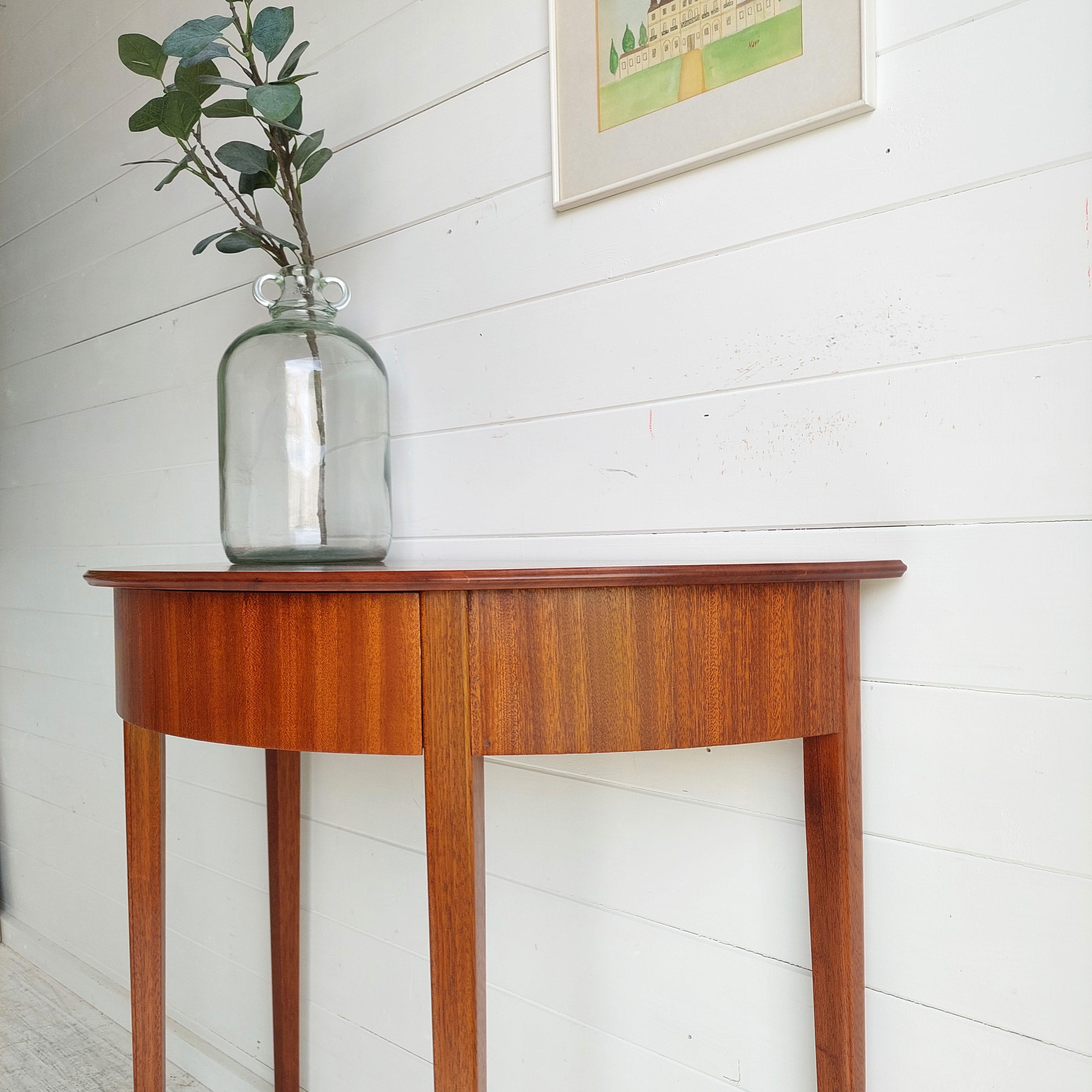 19th Century Antique Victorian  Demi Lune Console Table with drawer, Sheraton 1800s For Sale