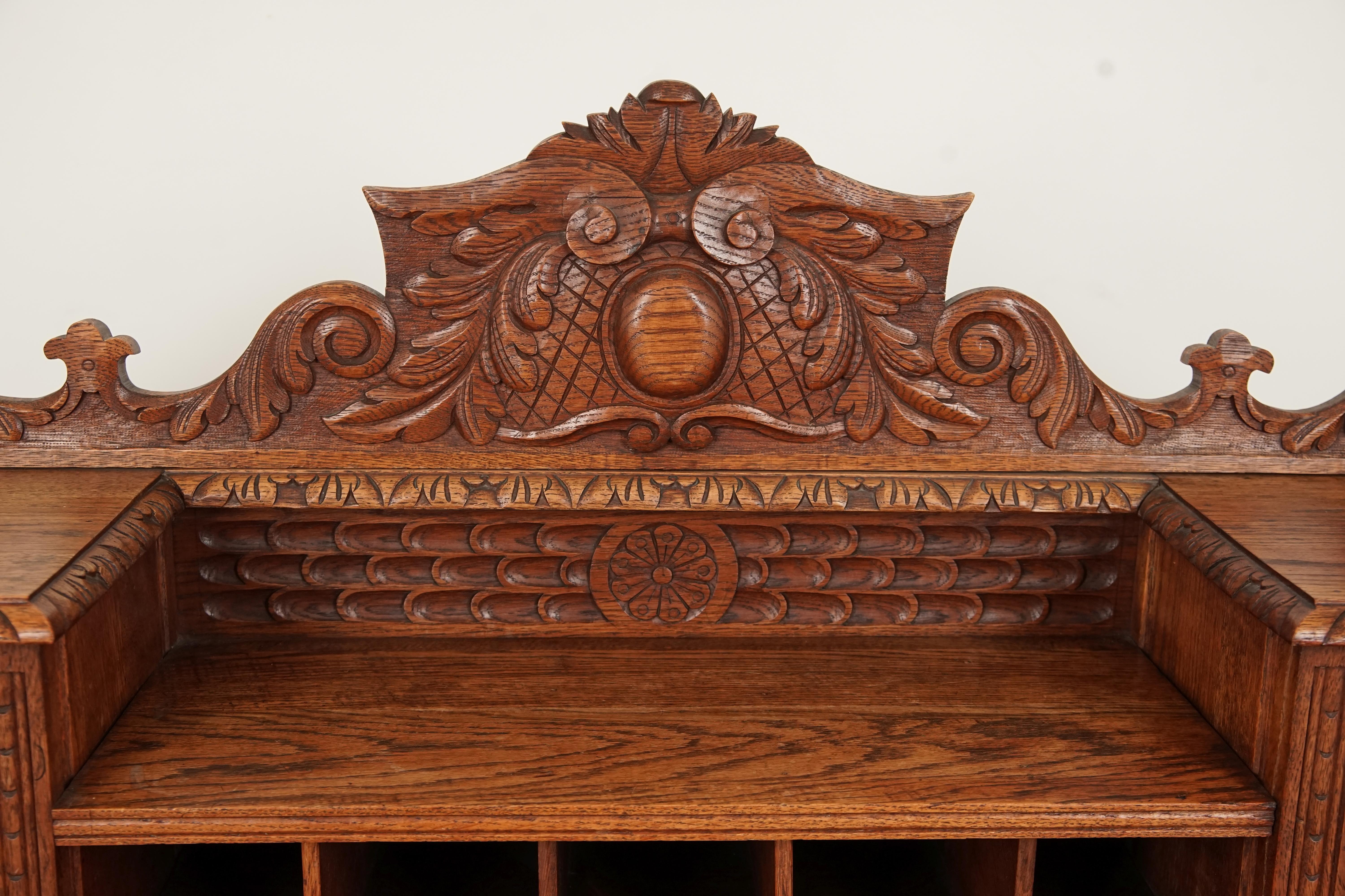 Scottish Antique Victorian Desk, Carved Oak, Green Man Dickens Desk, Scotland 1880 B2447