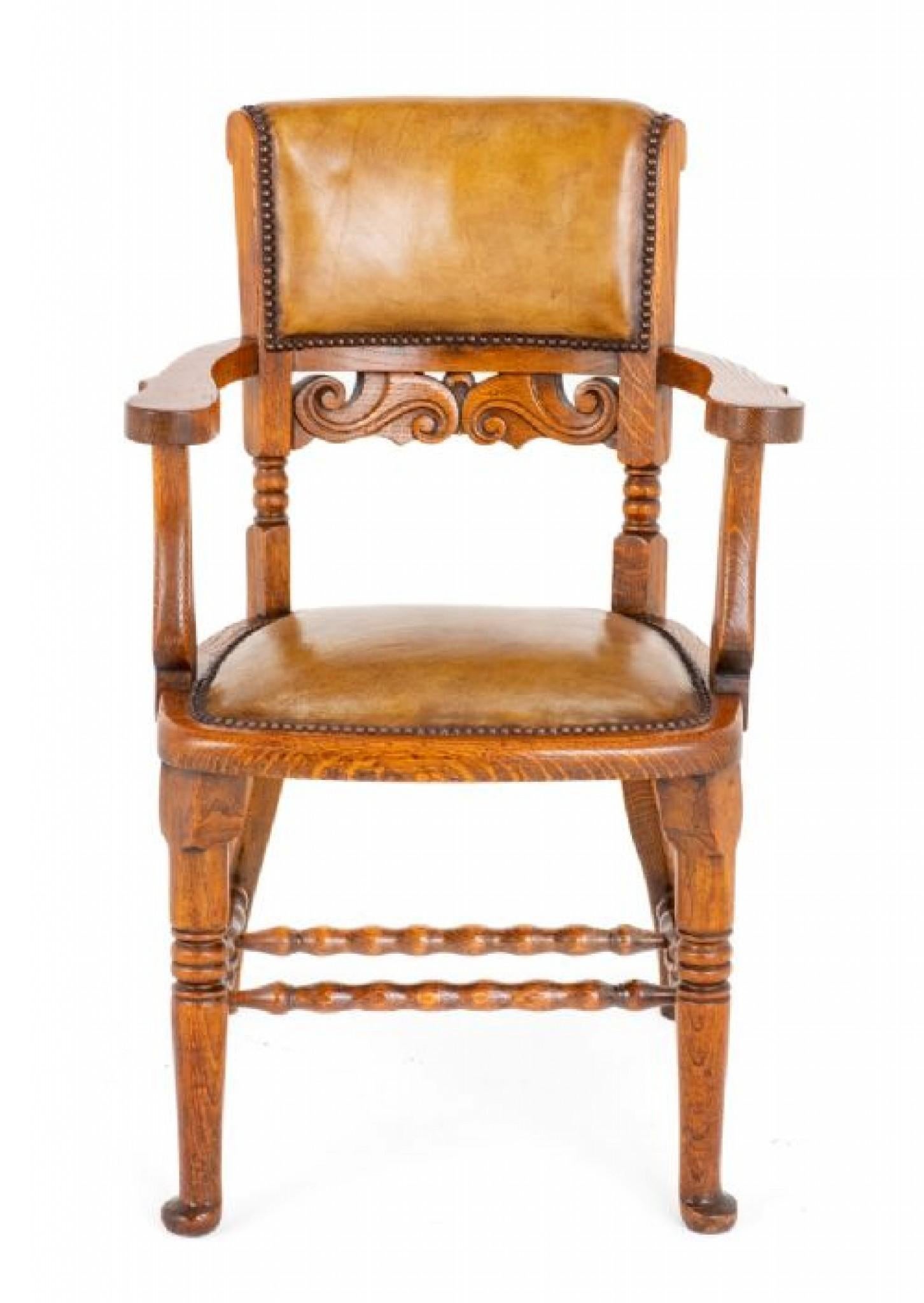 Antique Victorian Desk Chair Oak Leather 1870 For Sale 1