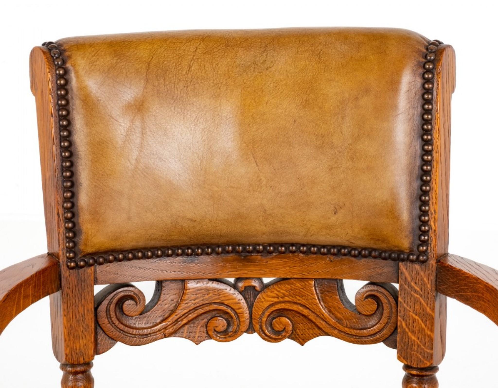 Antique Victorian Desk Chair Oak Leather 1870 For Sale 2