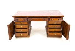 Antique Victorian Desk, Walnut Leather Top Pedestal Desk, Scotland 1880, B1373