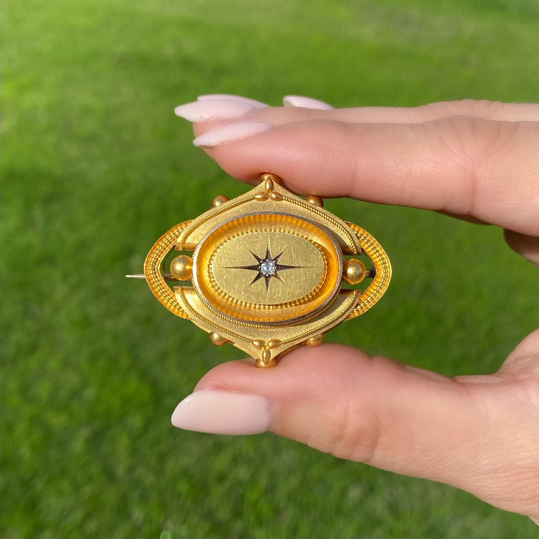 Round Cut Antique Victorian Diamond 15K Gold Locket Brooch Pin Estate Fine Jewelry For Sale