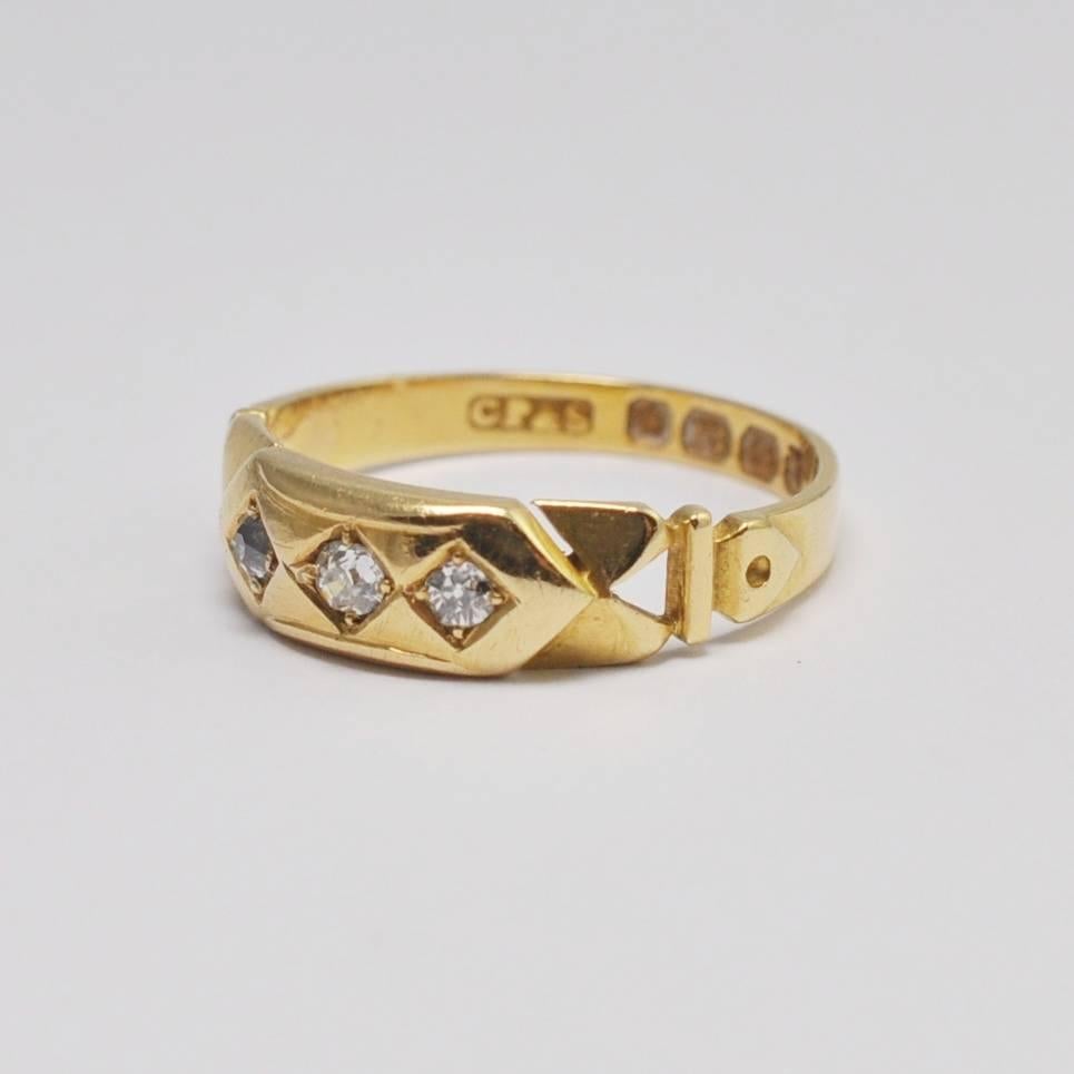 Old European Cut Antique Victorian Diamond 18 Carat Gold Ring For Sale