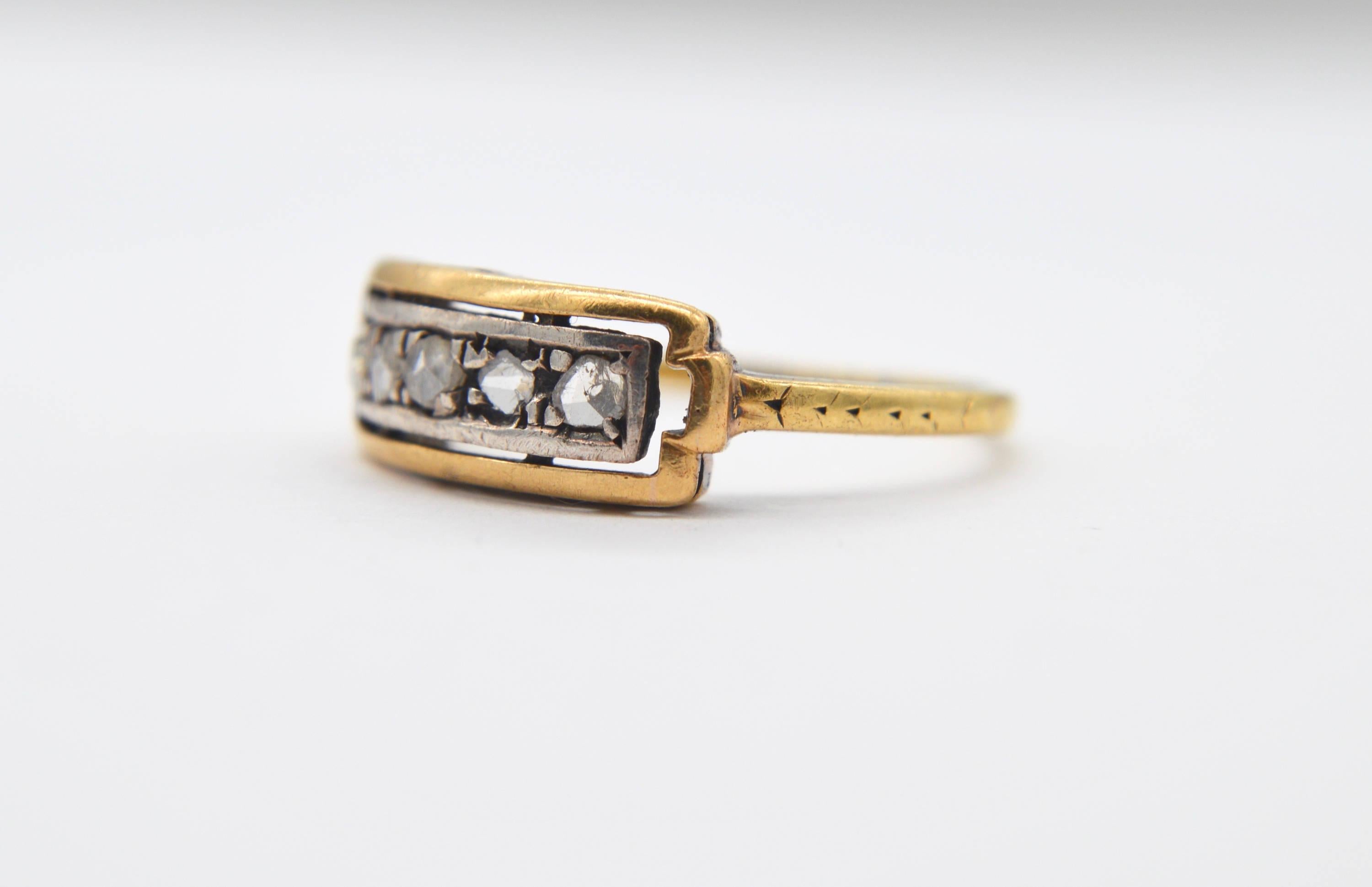 Rose Cut Antique Victorian Diamond 18 Karat Gold 5-Stone Rosecut Ring For Sale