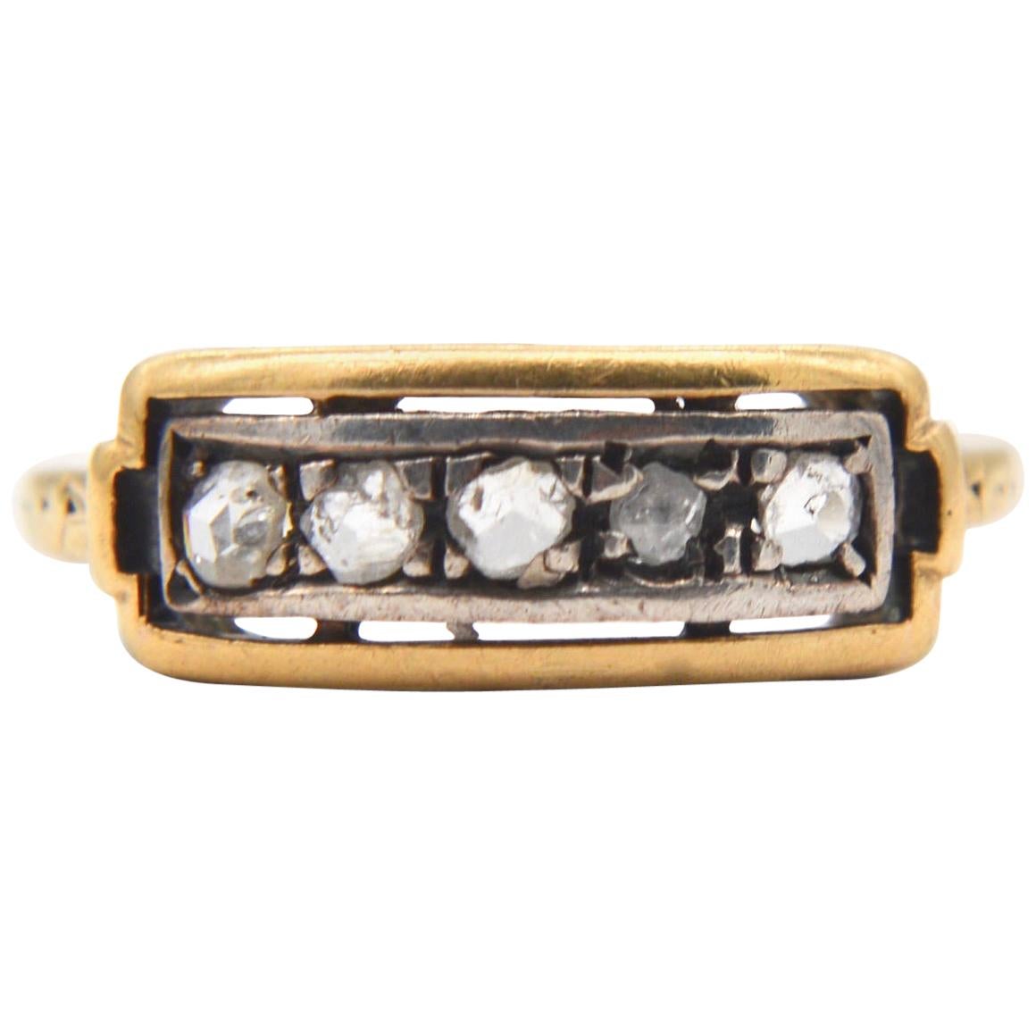 Antique Victorian Diamond 18 Karat Gold 5-Stone Rosecut Ring For Sale