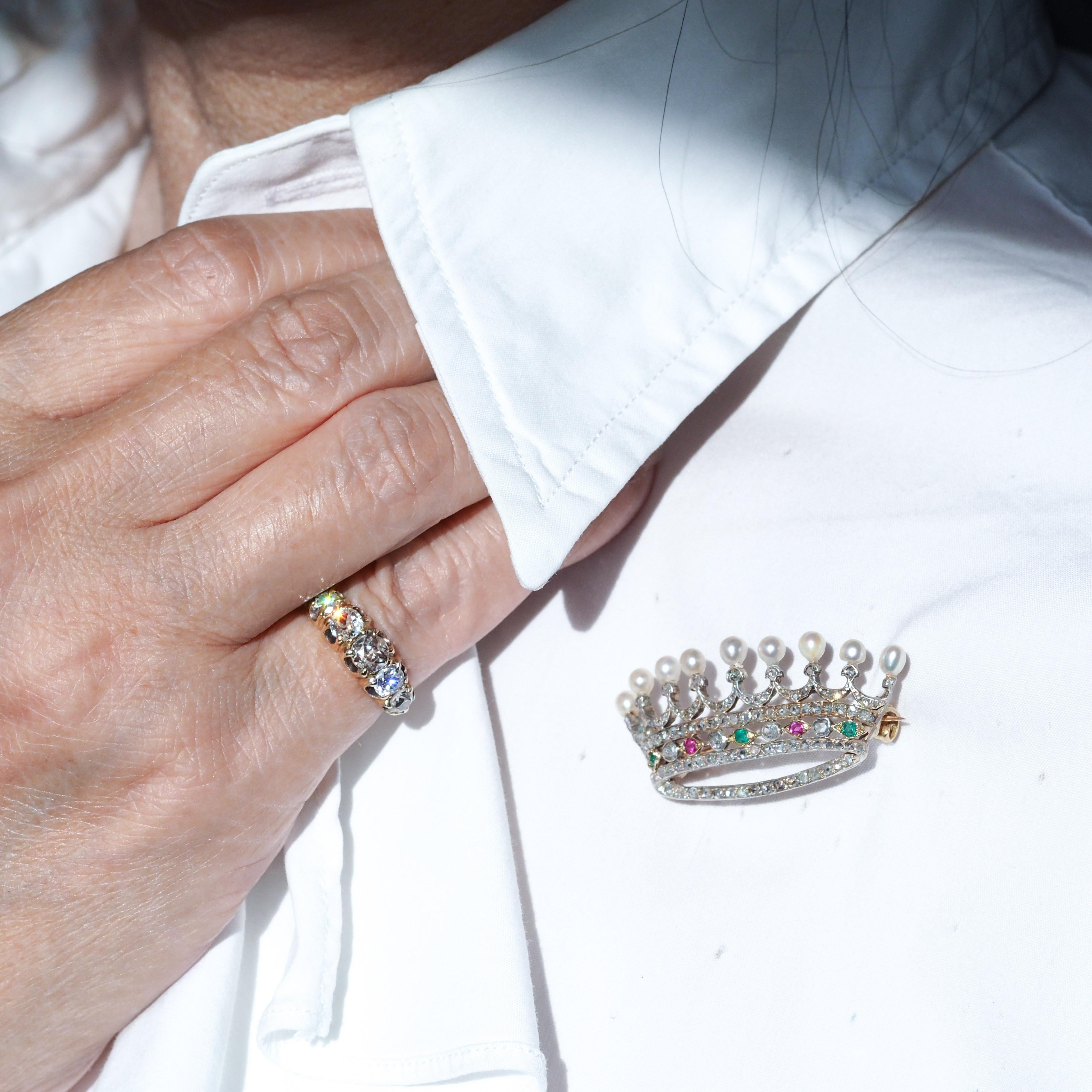 Antiker viktorianischer Diamantring mit 5 Steinen 18K Gold c.1890 (Alteuropäischer Schliff) im Angebot