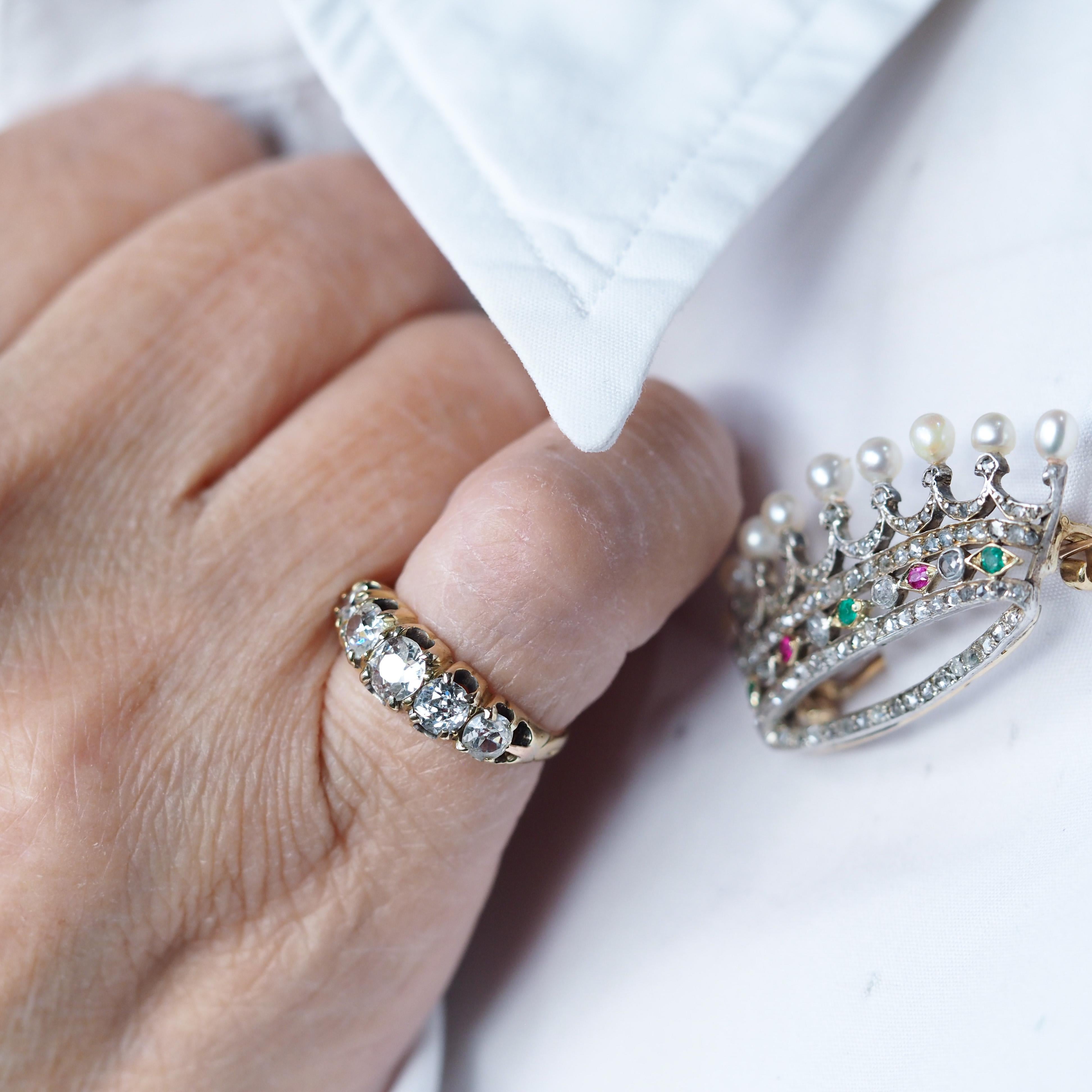 Antiker viktorianischer Diamantring mit 5 Steinen 18K Gold c.1890 Damen im Angebot