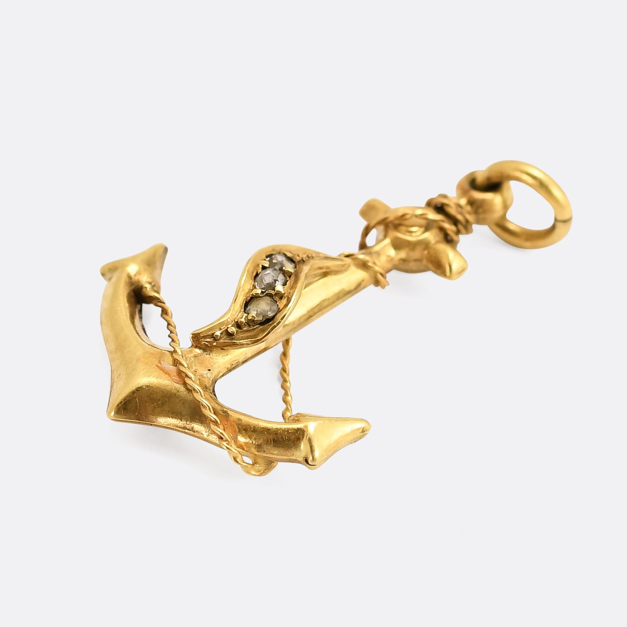 A talisman of enduring hope. This Victorian anchor pendant was made in the late 19th century. The world was a very different place, but its message remains true: diamonds for endurance, an anchor as a symbol of hope. The craftsmanship is