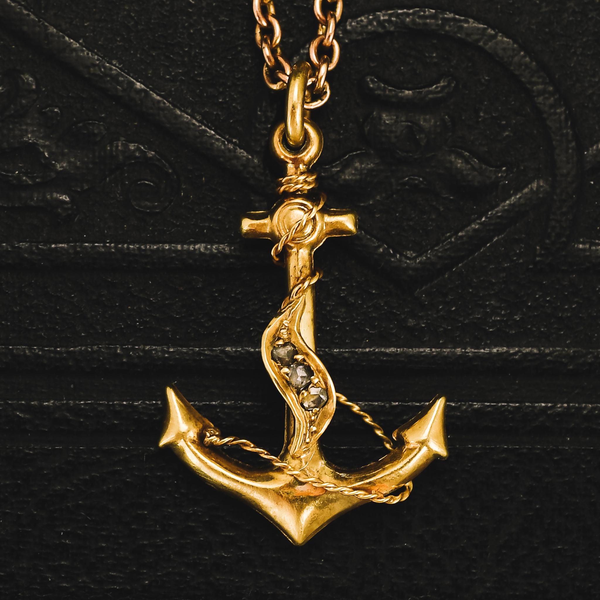 Antique Victorian Diamond Anchor Pendant Necklace In Good Condition In Sale, Cheshire