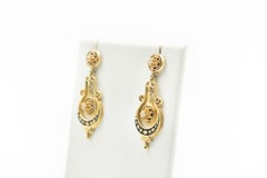 Antique Victorian Diamond and Black Enamel Drop Dangle Yellow Gold Earrings
