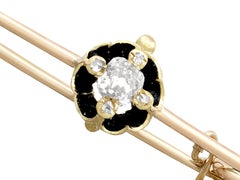 Antique Victorian Diamond and Black Enamel Yellow Gold Bar Brooch