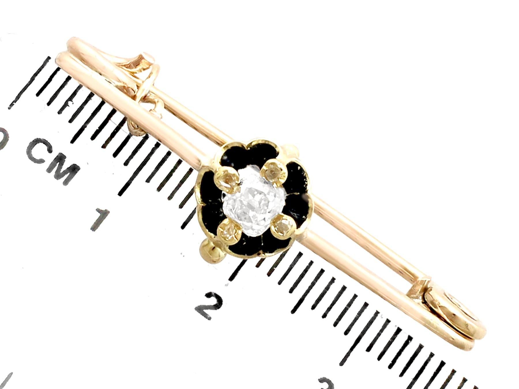Women's or Men's Antique Victorian Diamond and Black Enamel Yellow Gold Bar Brooch For Sale