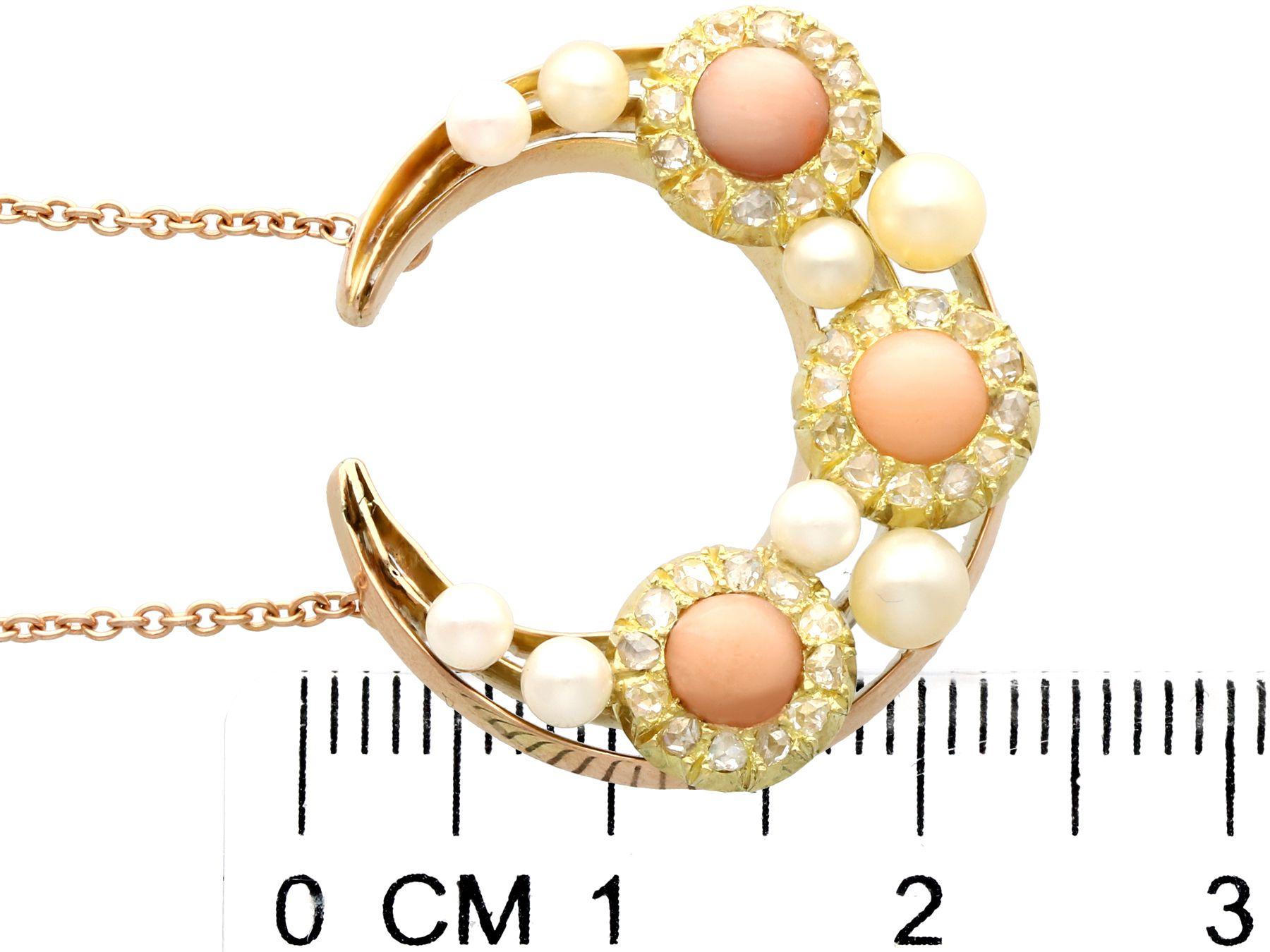 Antike viktorianische Halskette aus Diamanten, Korallen, Perlen und Gelbgold, um 1880 für Damen oder Herren im Angebot