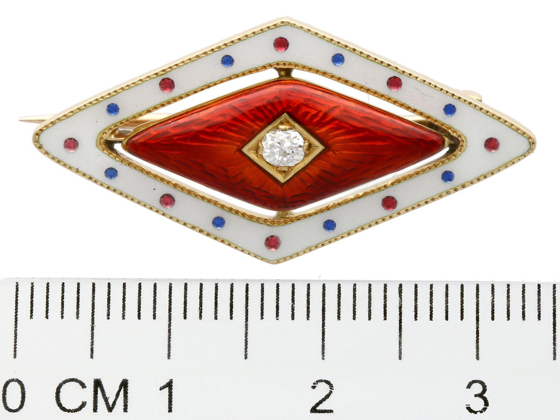 Antique Victorian Diamond and Enamel Yellow Gold Brooch For Sale 2