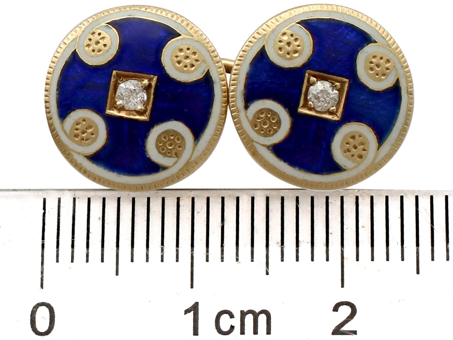 Women's or Men's Antique Victorian Diamond and Enamel Yellow Gold Cufflinks
