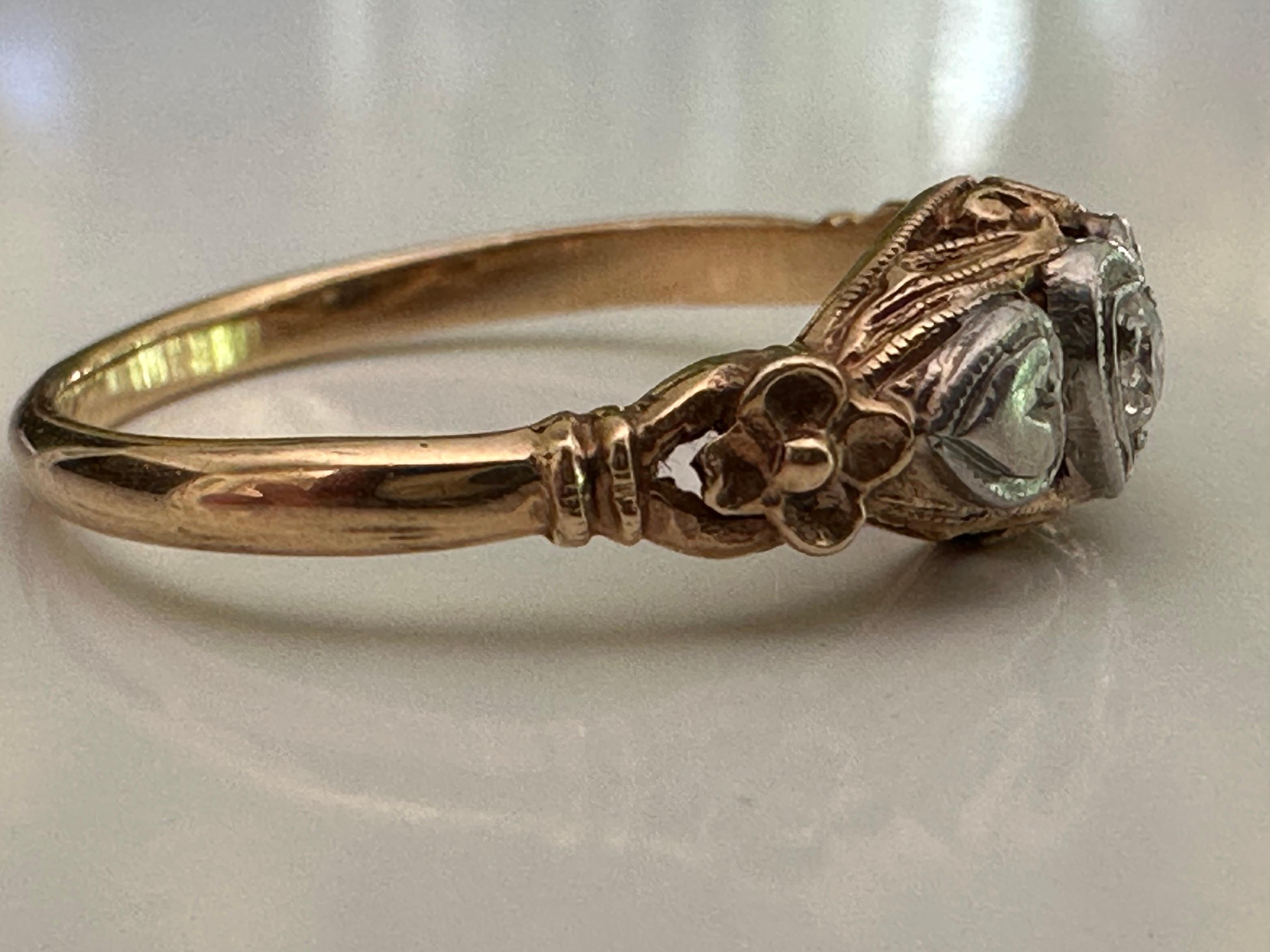 Old European Cut Antique Victorian Diamond and Filigree Heart Ring For Sale