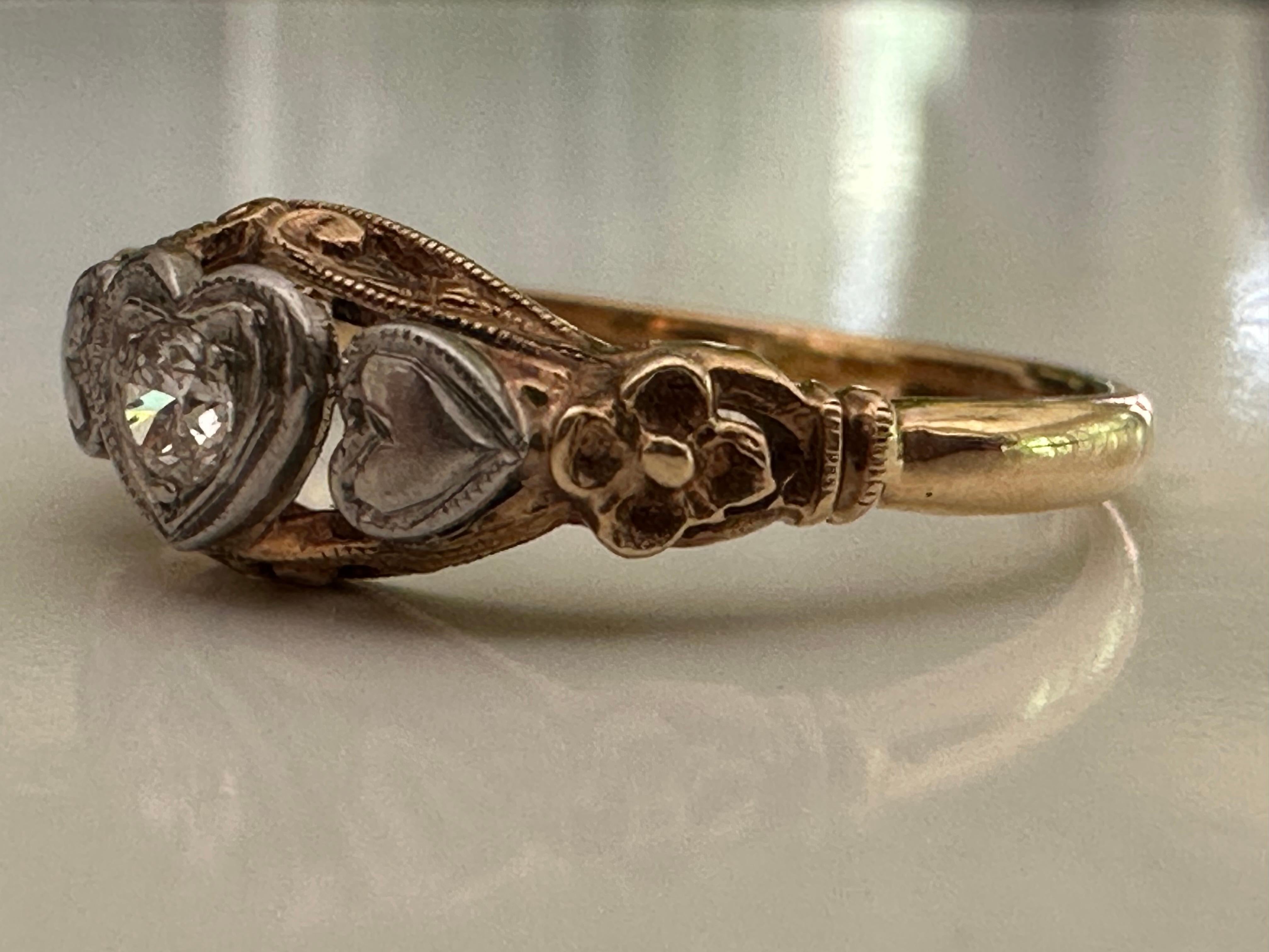 Antique Victorian Diamond and Filigree Heart Ring For Sale 1