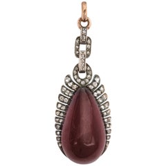 Antique Victorian Teardrop Garnet and Diamond Pendant