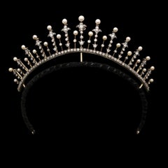 Antique Victorian Diamond and Pearl Fringe Tiara, circa 1890