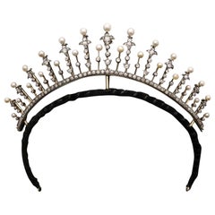 Antique Victorian Diamond and Pearl Fringe Tiara, circa 1890