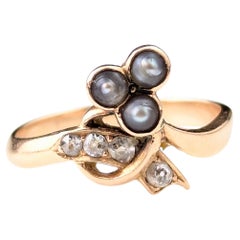 Antique Victorian Diamond and Pearl shamrock ring, 18k gold
