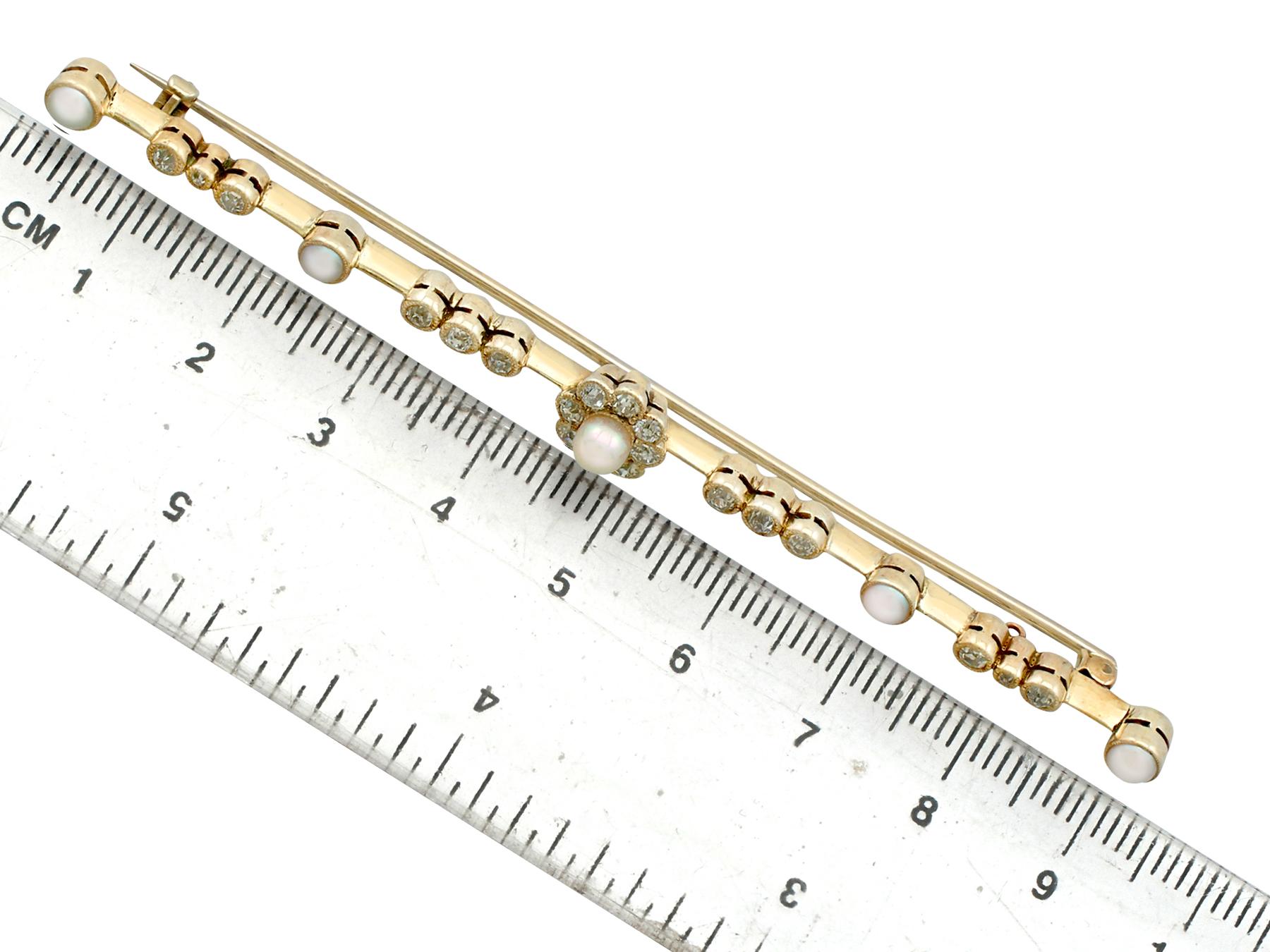 Women's Victorian Diamond and Pearl Yellow Gold Bar Brooch For Sale