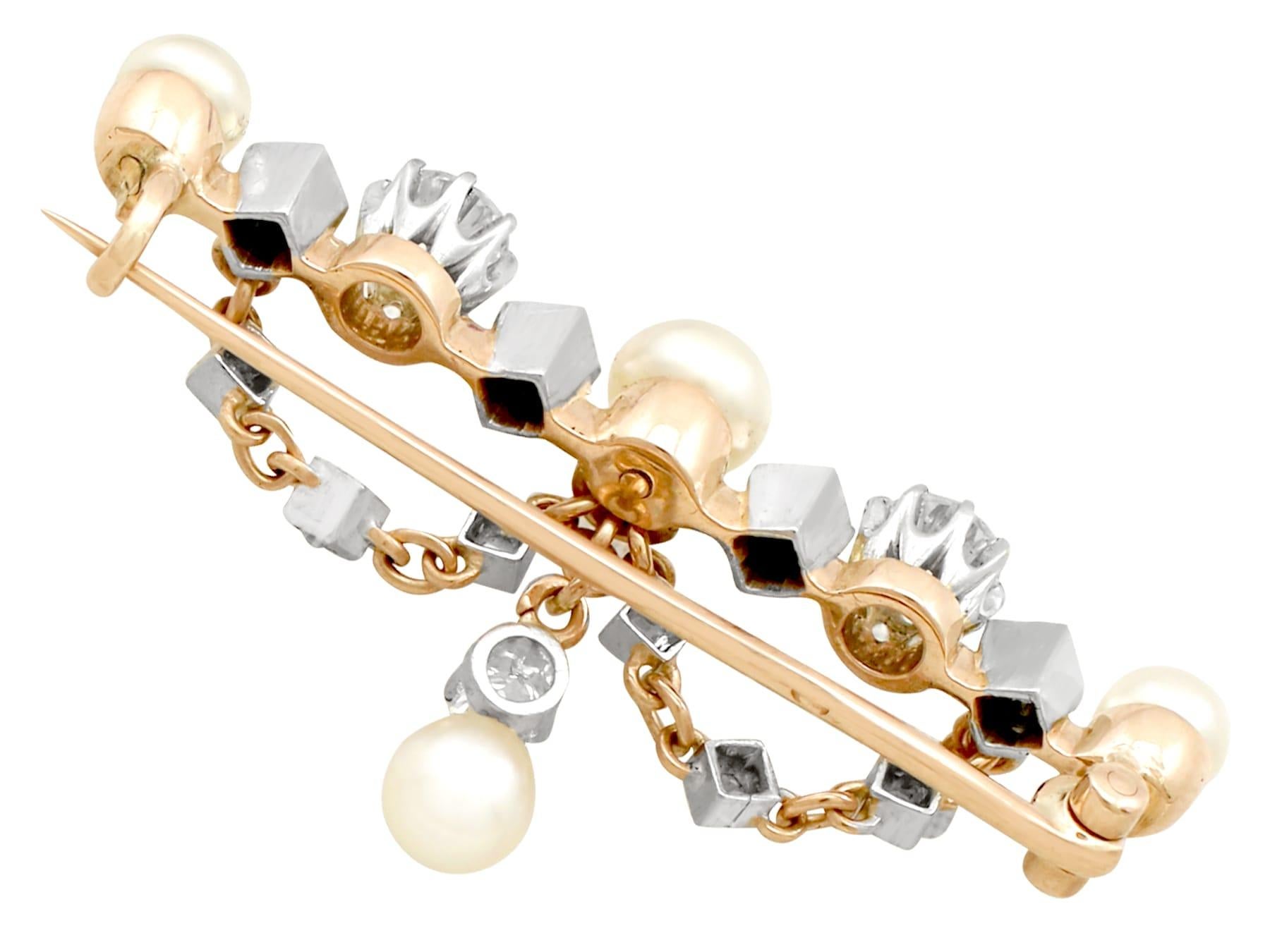 Women's or Men's Antique Victorian Diamond and Pearl Yellow Gold Brooch For Sale