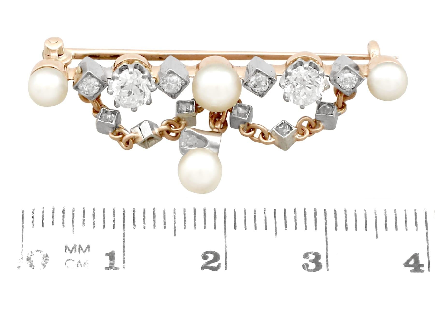 Antique Victorian Diamond and Pearl Yellow Gold Brooch For Sale 2