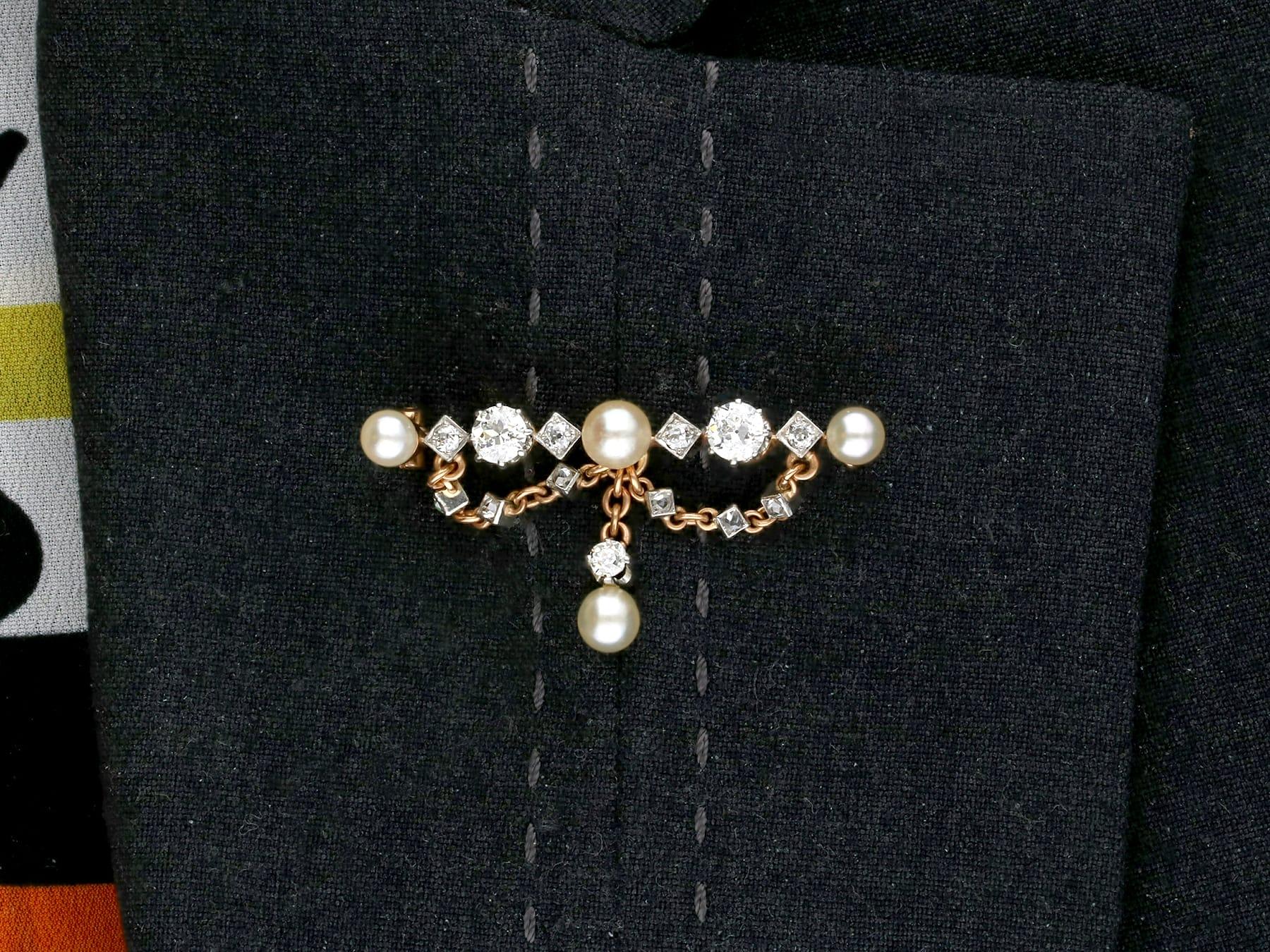 Antique Victorian Diamond and Pearl Yellow Gold Brooch For Sale 3