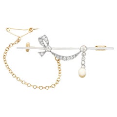 Antique Victorian Diamond and Pearl Yellow Gold Brooch