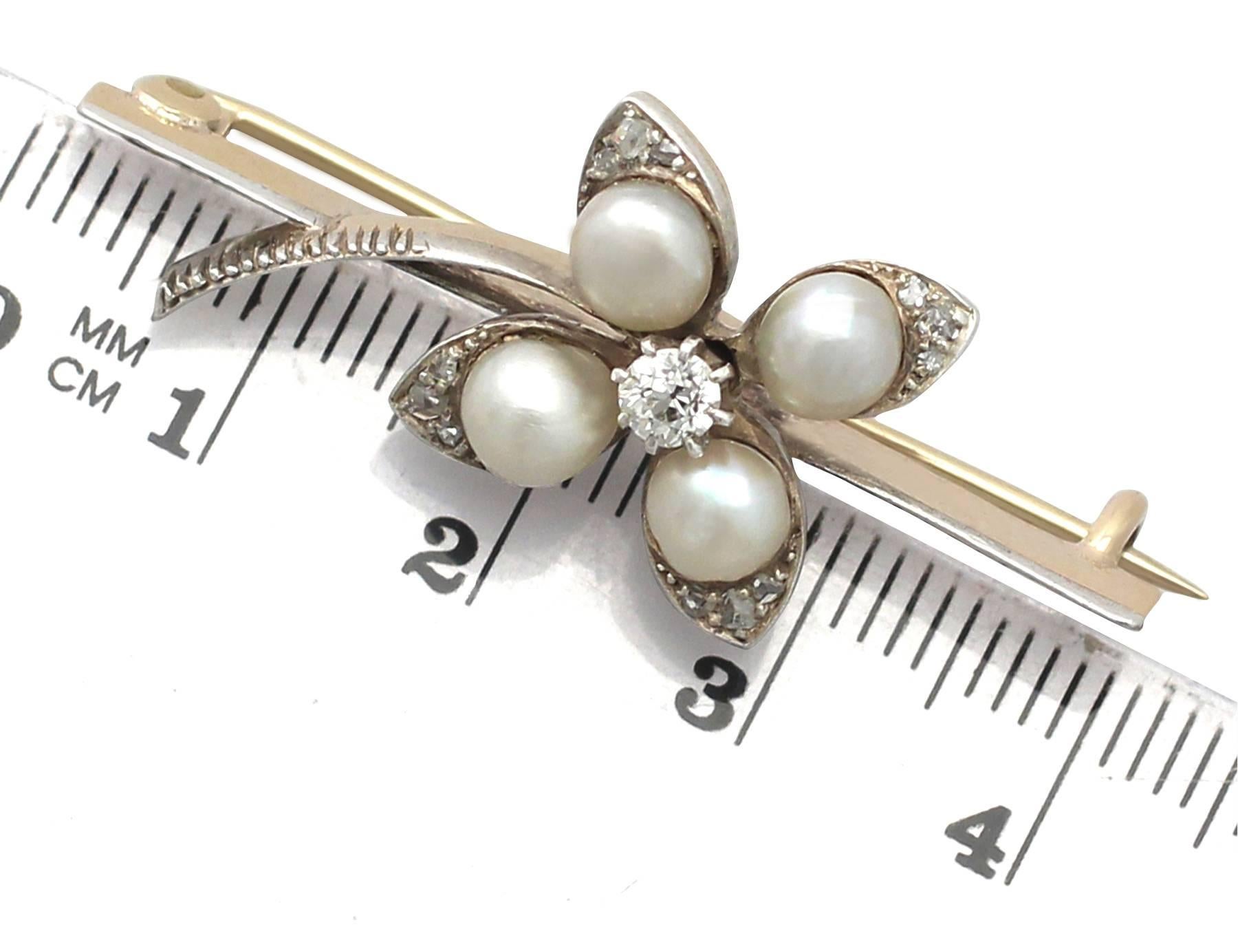 Antique Victorian Diamond and Pearl Yellow Gold Clover Brooch 3