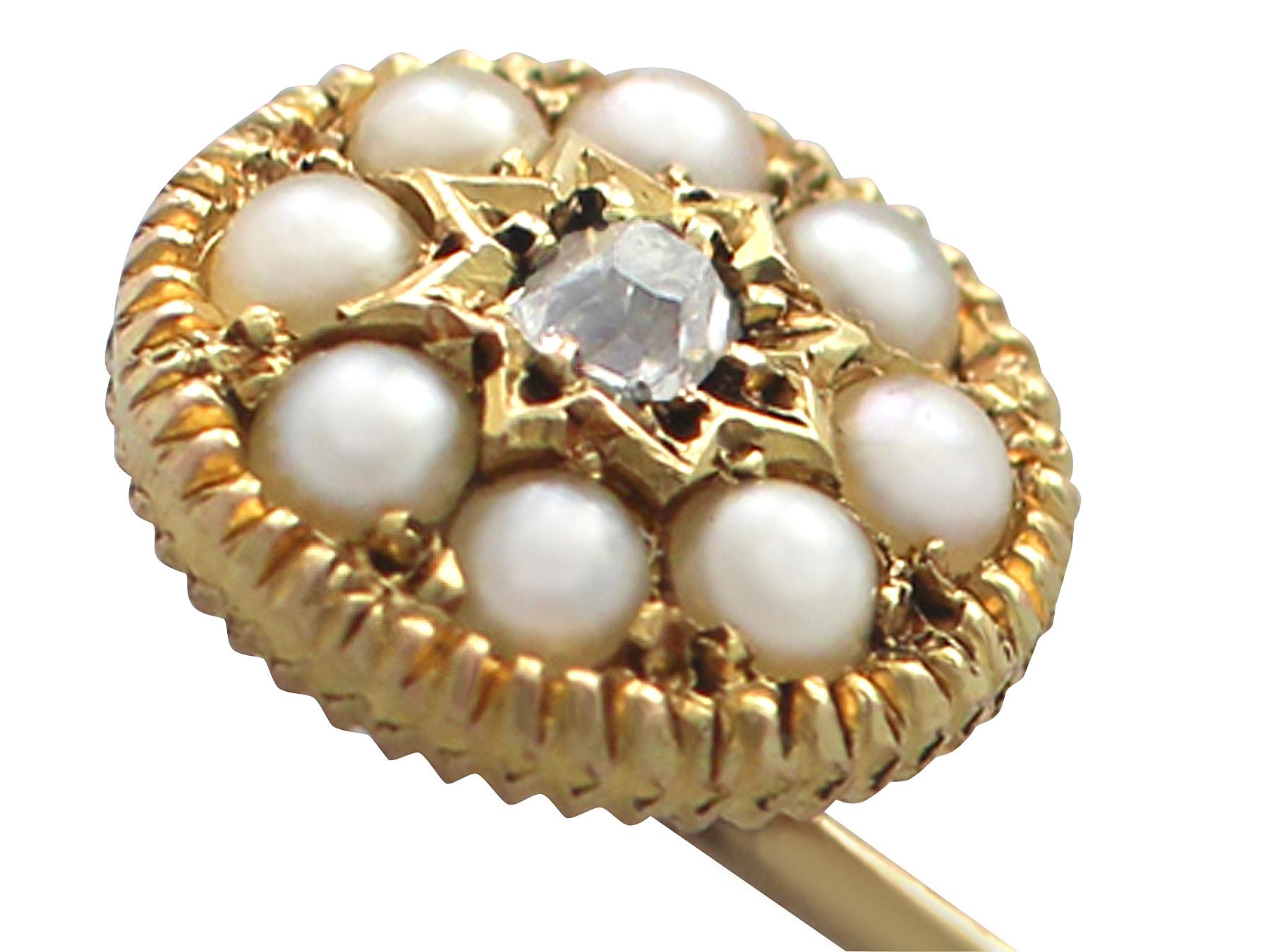 Antique Victorian Diamond and Pearl Yellow Gold Pin Brooch 1