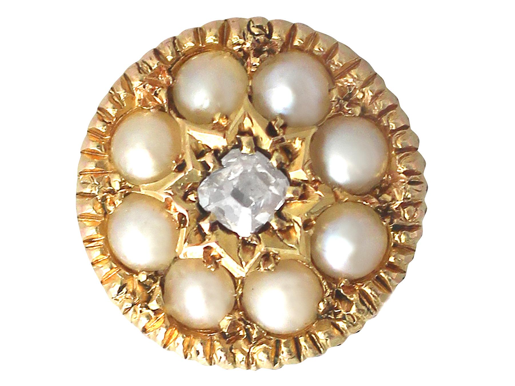 Antique Victorian Diamond and Pearl Yellow Gold Pin Brooch 2