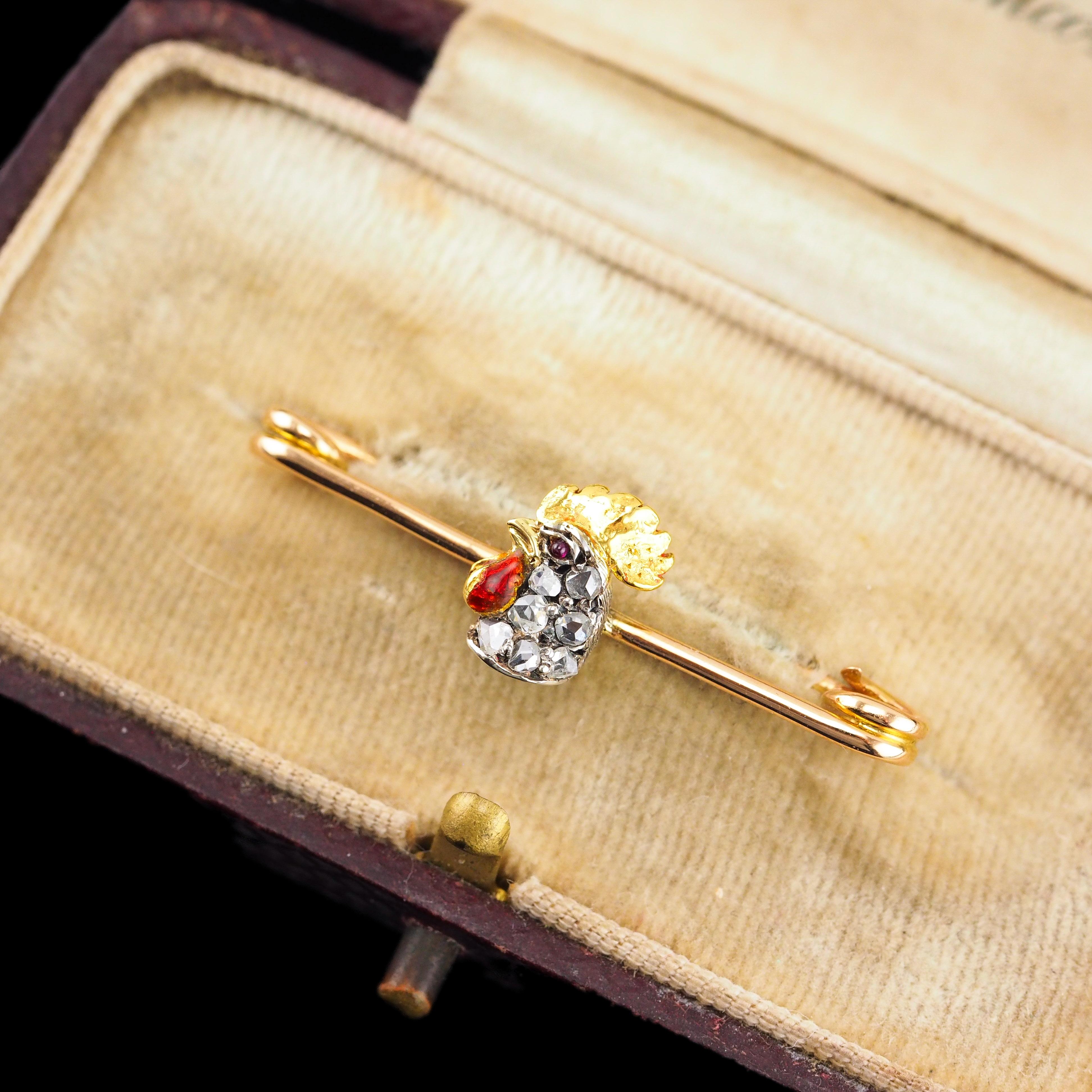 Antike viktorianische Diamant und Rubin 15K Gold Cockerel/Rooster/Chicken Brosche Pin im Angebot 6