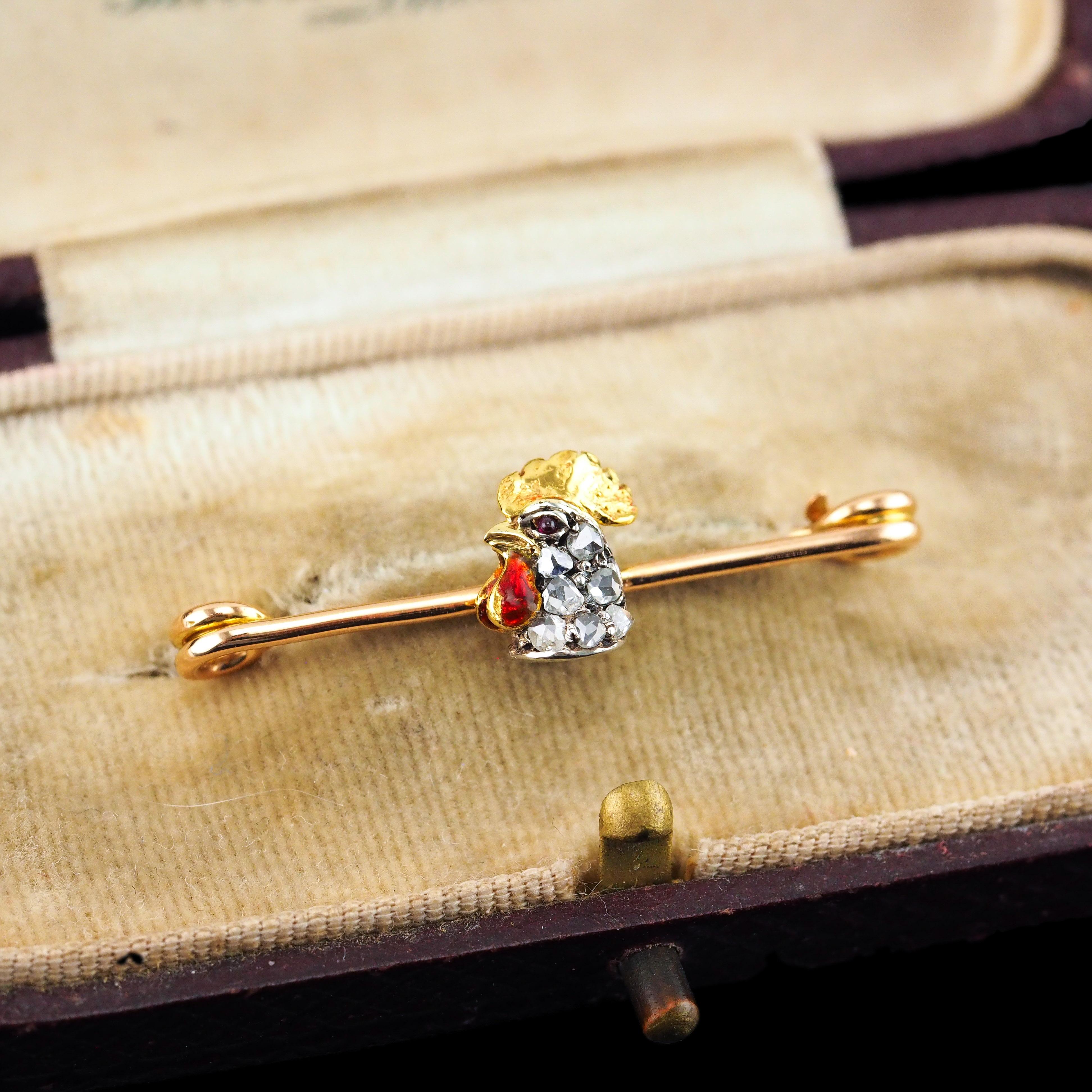 Broche victorienne ancienne en or 15 carats avec diamants et rubis en vente 7
